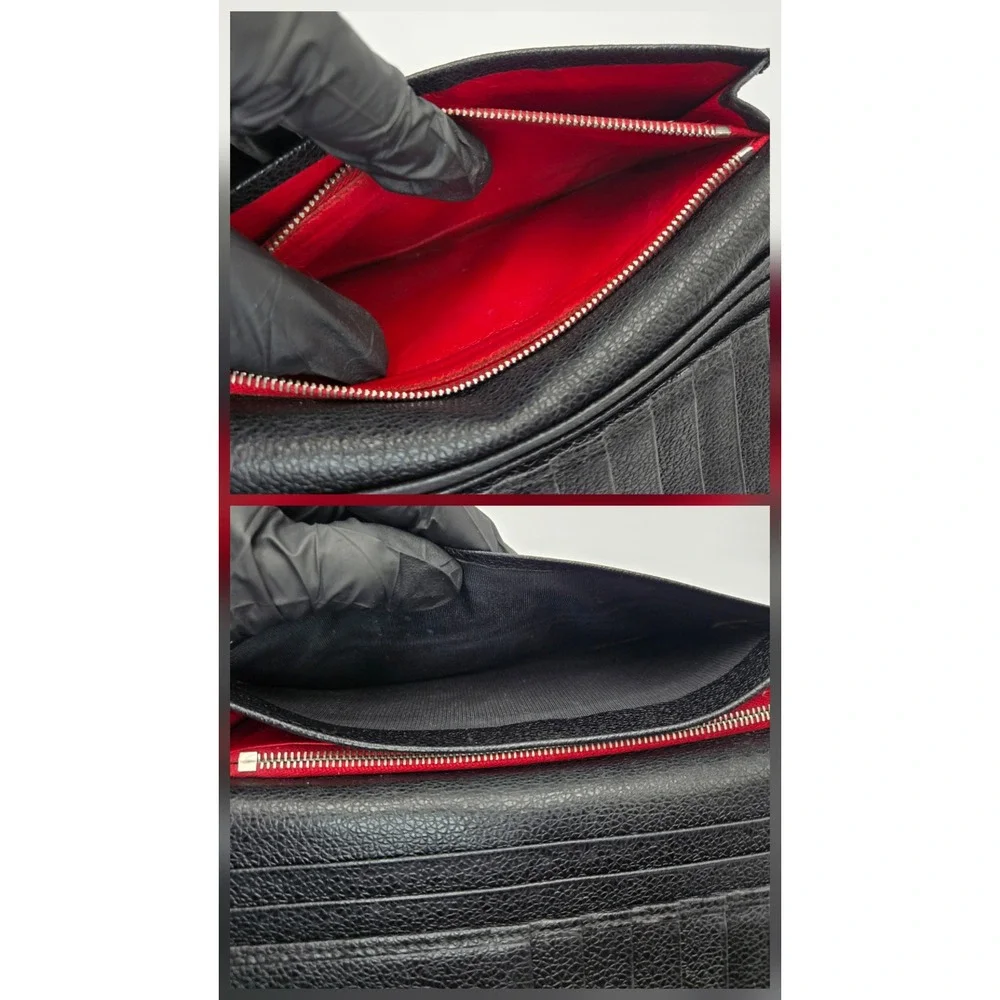 Bvlgari Black Pebbled Leather Long Continental Wallet Red Interior Logo Ring